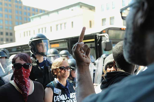 A recent anti-police protest in St. Louis​ (Photo by Michael B. Thomas/Getty Images)
