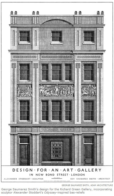 George Saumarez Smith's design for the Richard Green Gallery, incorporating sculptor Alexander Stoddart's Odyssey-inspired bas-reliefs