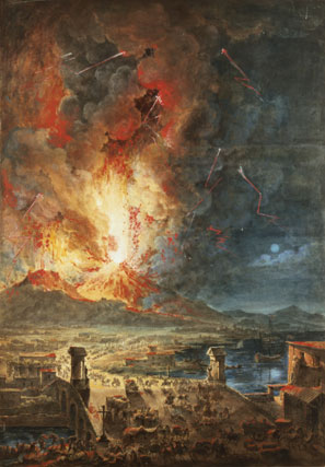 The eruption of Mount Vesuvius obliterated Pompeii and Herculaneum.