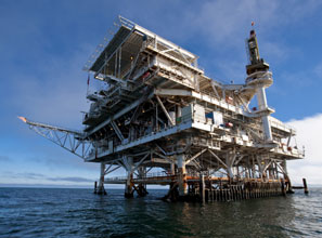 An oil and gas platform off the coast of Long Beach