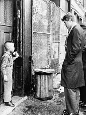 Senator Robert Kennedy in Bedford-Stuyvesant, where he established the country's first community development corporation in 1965
