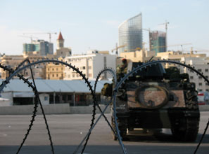 A military presence in central Beirut is a constant reminder of the city's precarious peace.