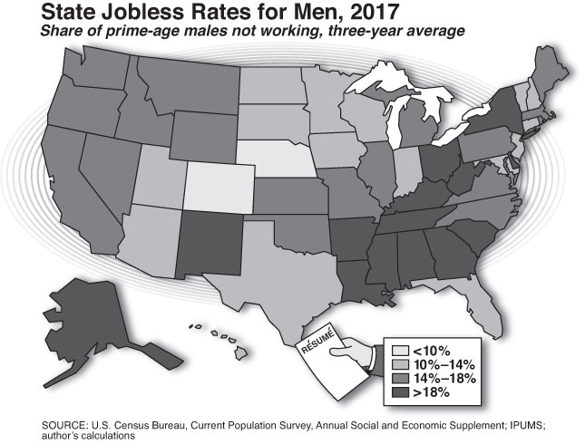 State Jobless Rates for Men, 2017 (Charts by Alberto Mena)