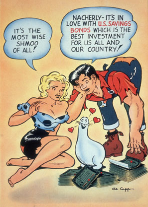 The federal government used Capp's popular characters, Daisy Mae and Li'l Abner, to promote savings bonds.