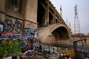 Some call it art: the 4th Street Bridge in Los Angeles, a city-designated monument defaced by graffiti.