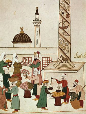 A sixteenth-century Turkish bazaar. Muslim tradition has long accepted the marketplace, though sharia constrained its efficiency.