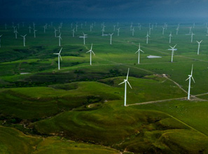The opposite of dense: windmills in Kansas.