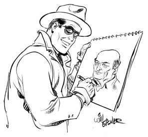 Eisner's most famous character, the Spirit, draws his creator.
